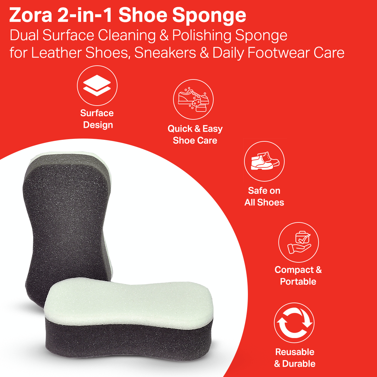 Zora Multipurpose 2 in 1 Sponge (Pack of 2) - Zora Shoe Care